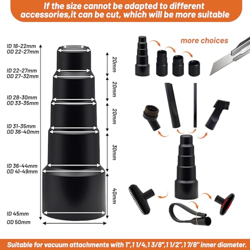 Abvsdu 13 PCS Universal Vacuum Attachments Kit, 2 1/2" to 1 1/4" Wet Dry Vacuum Hose Adapter, 1 7/8" to 1" Adapter for Shop Vac, 1 1/4" Vacuum Cleaners Accessories with Horse Hair Brush, Extension Wand - Image 2