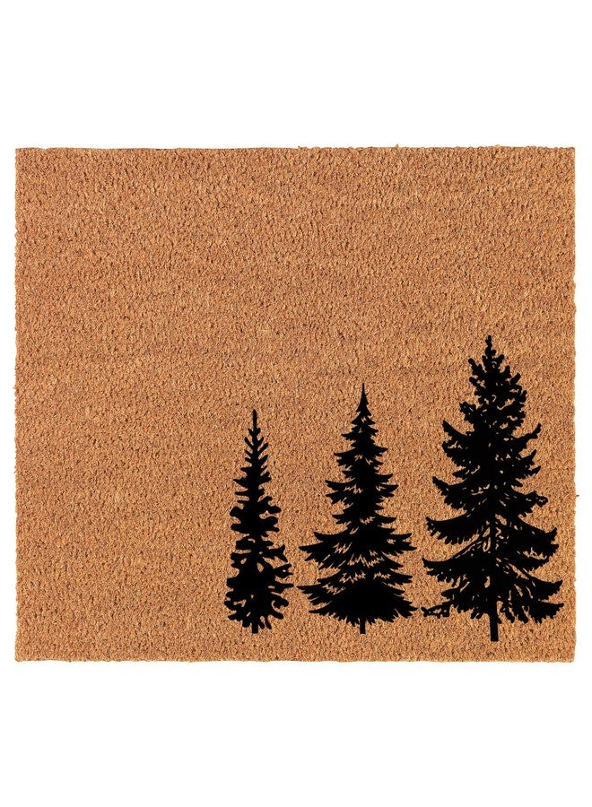 mip Welcome Doormat Coco Coir Door Mat Gift Three Pine Trees Forest Tree Cabin Mountain (30" x 18") - Image 1