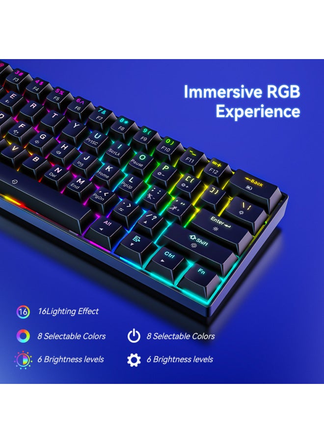 لوحة مفاتيح ألعاب لاسلكية إلكترونية بلوتوث ثلاثي الوضع 61 مفتاح إضاءة RGB محور الشاي ميكانيكية - Image 4