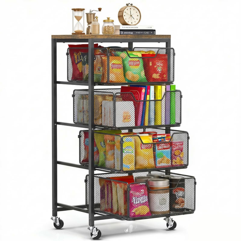 SUNALLY Rolling Cart with Drawers, 4-Tier Craft Storage Cart with Lockable Wheels, Metal Storage Drawer Cart Craft Organizer Art Cart for Kitchen, Bathroom, School, Studio, Office, Bedroom, Black - Image 1