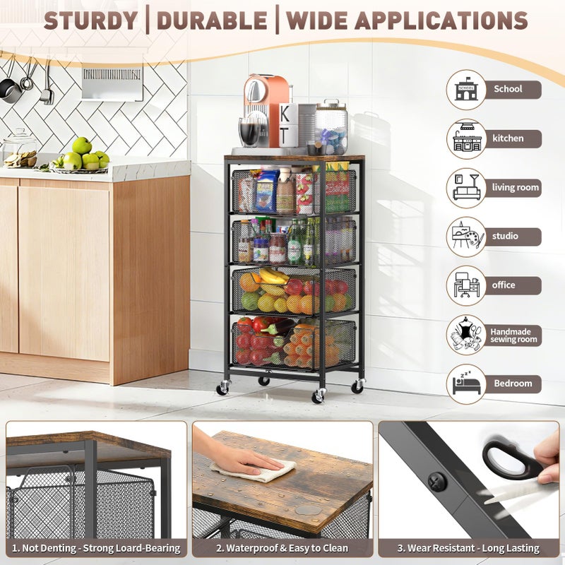 SUNALLY Rolling Cart with Drawers, 4-Tier Craft Storage Cart with Lockable Wheels, Metal Storage Drawer Cart Craft Organizer Art Cart for Kitchen, Bathroom, School, Studio, Office, Bedroom, Black - Image 4