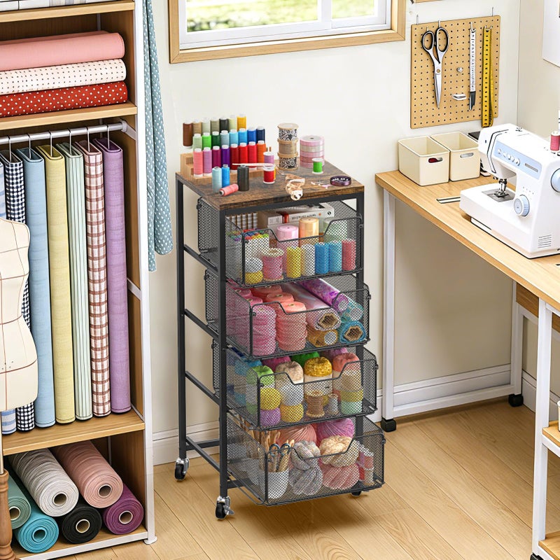 SUNALLY Rolling Cart with Drawers, 4-Tier Craft Storage Cart with Lockable Wheels, Metal Storage Drawer Cart Craft Organizer Art Cart for Kitchen, Bathroom, School, Studio, Office, Bedroom, Black - Image 5