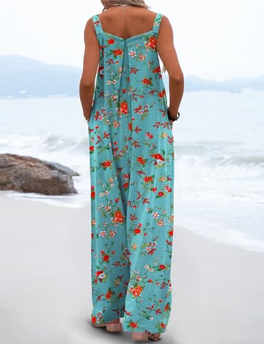 YESNO Women's Summer Casual Overalls Loose Wide Leg Jumpsuits Boho Floral Printed Baggy Rompers with Pockets M PZH CR14 - Image 4