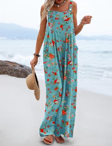 YESNO Women's Summer Casual Overalls Loose Wide Leg Jumpsuits Boho Floral Printed Baggy Rompers with Pockets M PZH CR14 - Image 2