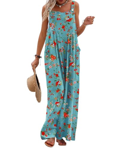 YESNO Women's Summer Casual Overalls Loose Wide Leg Jumpsuits Boho Floral Printed Baggy Rompers with Pockets M PZH CR14 - Image 5