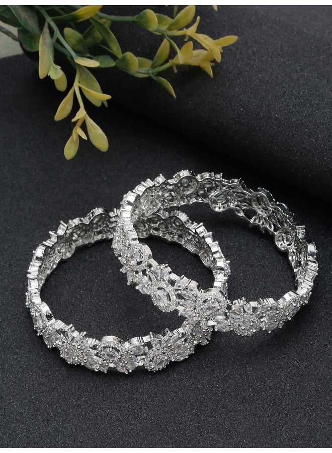 يو بيلا أساور مرصعة بالألماس مستوحاة من المشاهير من YouBella Jewellery للفتيات والنساء (فضية) (2.6) - Image 2