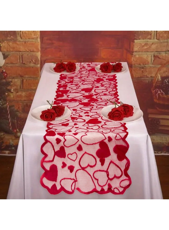 5Pcs Heart-Shaped Lace Table Runner And Placemat Set, Home Decor, Napkins, Tablecloths - Image 4
