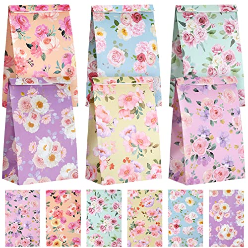 Panelee 24 Pcs Floral Gift Bags Pastel Small Tea Party Favors Flowers Paper Lunch Bag Bulk 87x47x3 in Goodie Candy Treat Pouches for Wedding Bridal Shower Birthday Mothers Day Decoration - Image 2