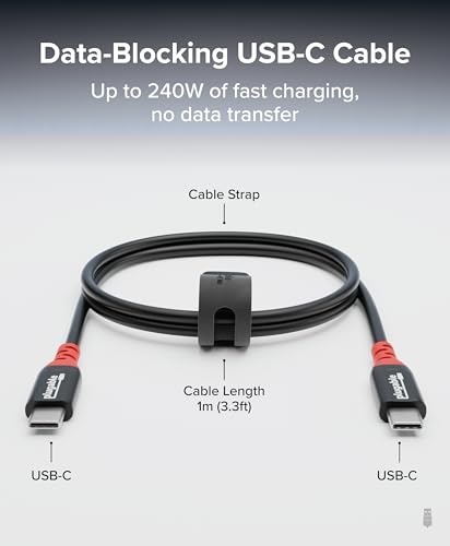 Plugable USB C to USB C Cable, Data Blocker Charge Only Cable (1m/3.3ft): 240W Safe Fast Charging for MacBook, iPhone 15/16, Galaxy S24, Steam Deck, and More USBC Devices (USBC-CC1M) - Image 2