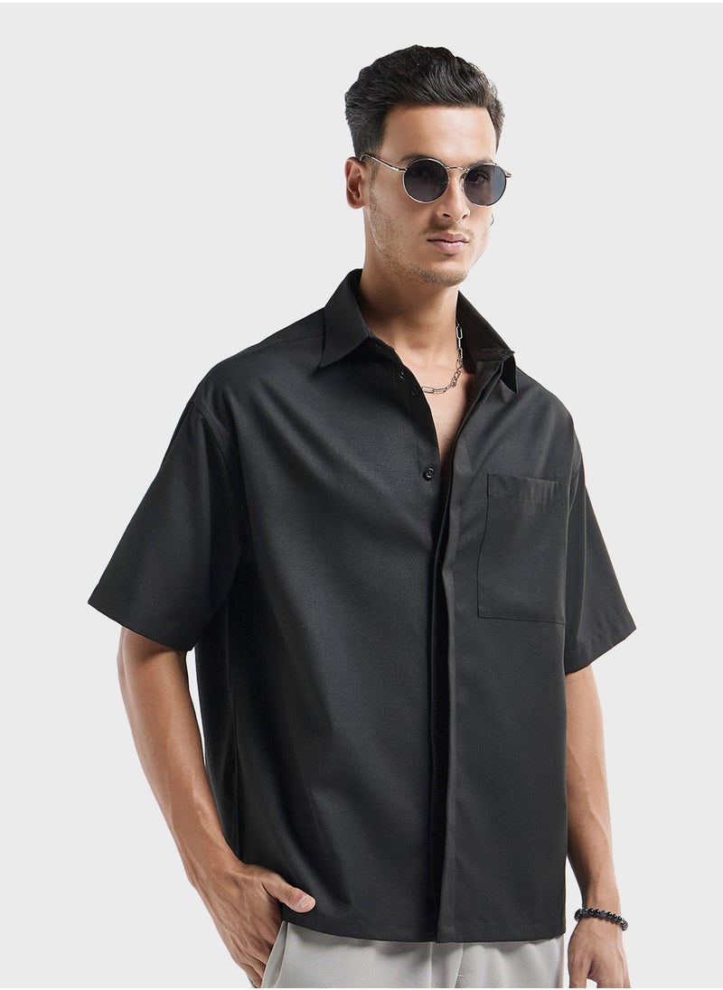 FAV Regular Fit Solid Shirt with Collar and Short Slee  - Image 1