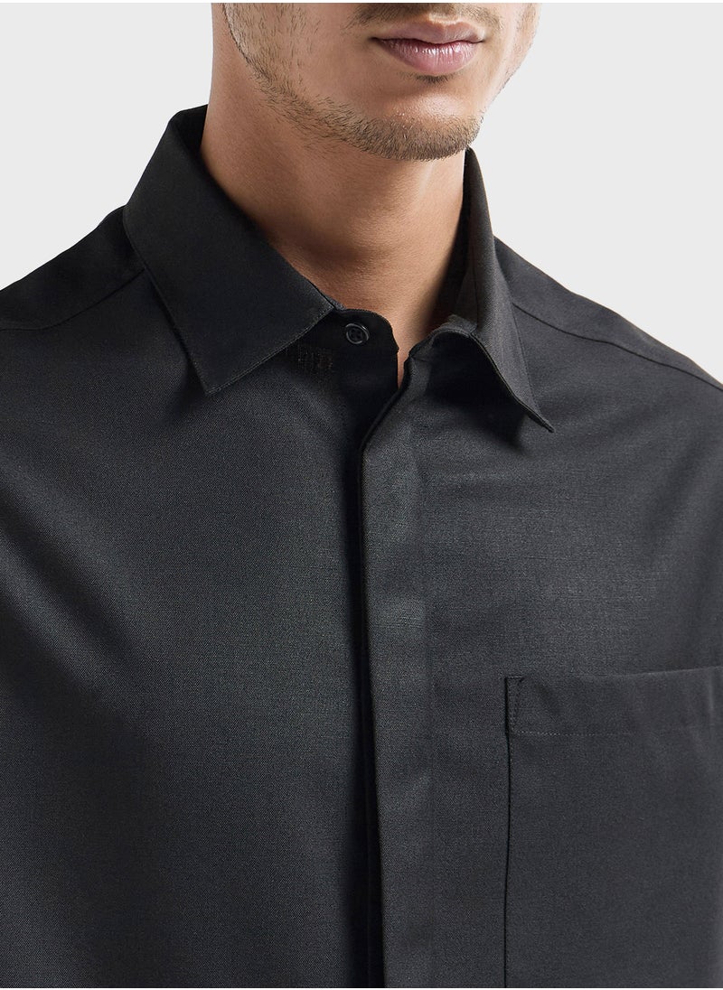 FAV Regular Fit Solid Shirt with Collar and Short Slee  - Image 3