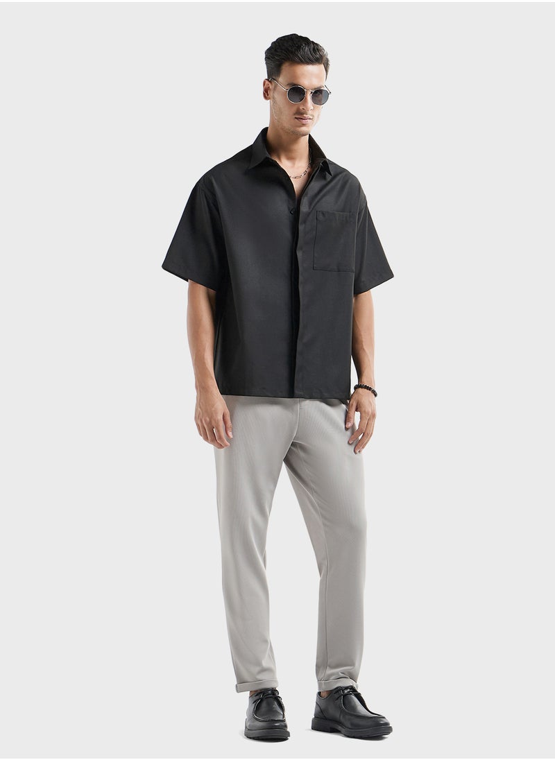 FAV Regular Fit Solid Shirt with Collar and Short Slee  - Image 4