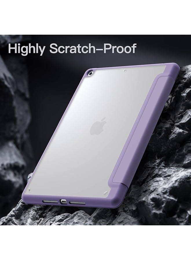 جي تيك حافظة غير لامعة لجهاز ايباد 9 8 7 10.2 انش 2021 2020 2019 موديل الجيل التاسع والثامن والسابع مع حامل قلم وغطاء خلفي شفاف غير لامع وحامل رفيع وغطاء واقي للكمبيوتر اللوحي باللون الأرجواني الفاتح - Image 3