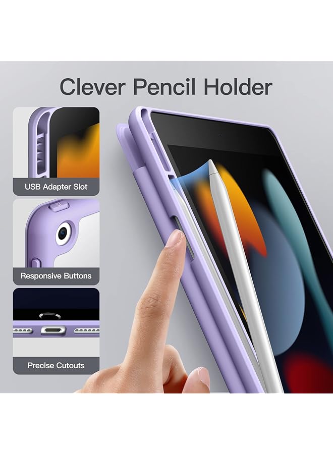 جي تيك حافظة غير لامعة لجهاز ايباد 9 8 7 10.2 انش 2021 2020 2019 موديل الجيل التاسع والثامن والسابع مع حامل قلم وغطاء خلفي شفاف غير لامع وحامل رفيع وغطاء واقي للكمبيوتر اللوحي باللون الأرجواني الفاتح - Image 5