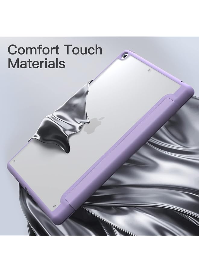 جي تيك حافظة غير لامعة لجهاز ايباد 9 8 7 10.2 انش 2021 2020 2019 موديل الجيل التاسع والثامن والسابع مع حامل قلم وغطاء خلفي شفاف غير لامع وحامل رفيع وغطاء واقي للكمبيوتر اللوحي باللون الأرجواني الفاتح - Image 4