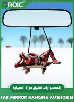 GROIC Funny Anime Car Mirror Hanging Accessories, Deadpool Figure on Bench Car Pendant Mirror Swinging Ornament, Automotive Pendant Decoration, Auto Rearview Mirror Interior Decor (Lying down)  - Image 1