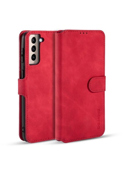 Case Cover For Samsung Galaxy S21+ 5G DG.MING Retro Oil Side Horizontal Flip Case with Holder & Card Slots & Wallet (Red)