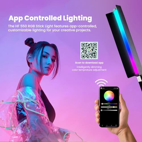 HIFFIN HF-550 RGB LED Stick Light with 30W Power, RGB CCT HSI Mode, 2500K-9900K Adjustable, 24 FX Effect, Detachable Diffuser, App Control, 4000mah Battery Stick Light for Photography & Videography - Image 4