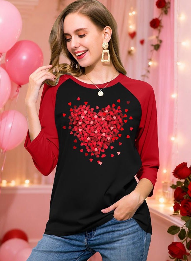 PICKID Valentines Shirts for Women 3/4 Sleeve Cute Love Heart Graphic T-Shirt Spring Casual Tee Tops, Black2, M - Image 2