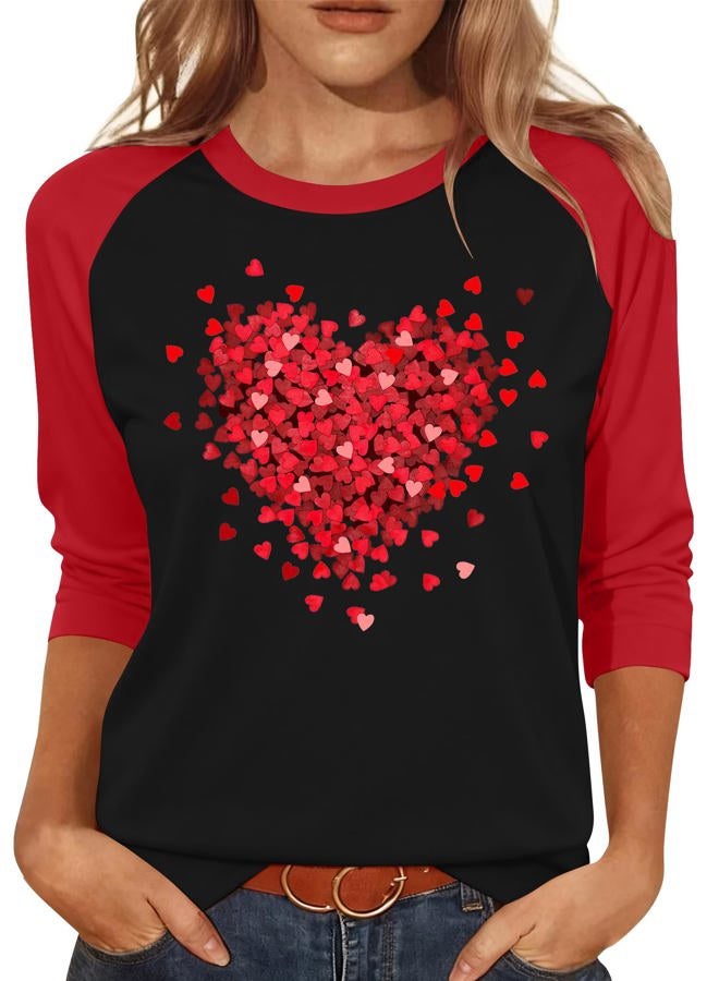 PICKID Valentines Shirts for Women 3/4 Sleeve Cute Love Heart Graphic T-Shirt Spring Casual Tee Tops, Black2, M - Image 1
