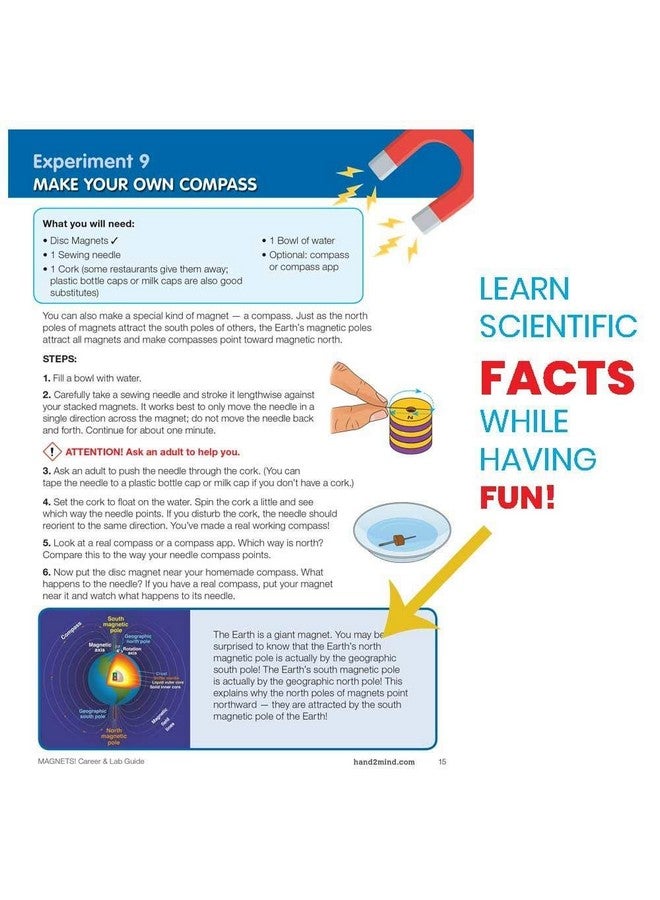 hand2mind Magnetic Science Kit For Kids 8 12 Kids Science Kit With Fact Filled Guide Make Magnets Float And Build A Compass Stem Toys 9 Science Experiments - Image 4
