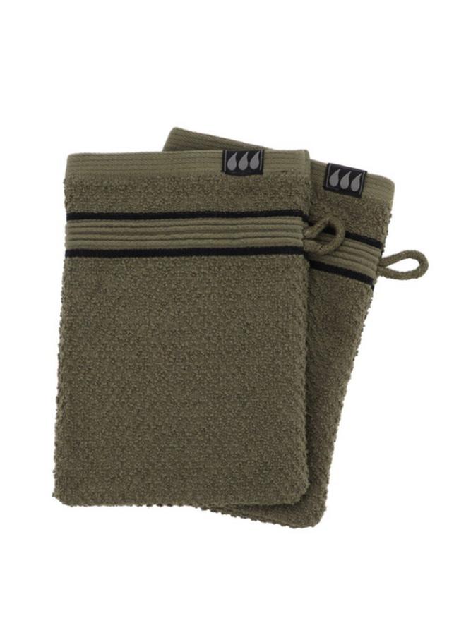Tendance 2-Piece Premium Cotton Bath Glove Set Khaki Green And Black 15 X 21Cm Aa7011143