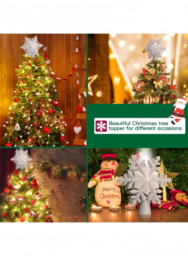 GGEROU Christmas Tree Topper Lighted Star Tree Toppers with LED Rotating Snowflake Projector Lights, 3D Hollow Silver Star Snow Tree Topper - Image 2