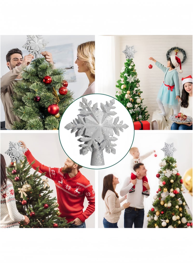 GGEROU Christmas Tree Topper Lighted Star Tree Toppers with LED Rotating Snowflake Projector Lights, 3D Hollow Silver Star Snow Tree Topper - Image 3
