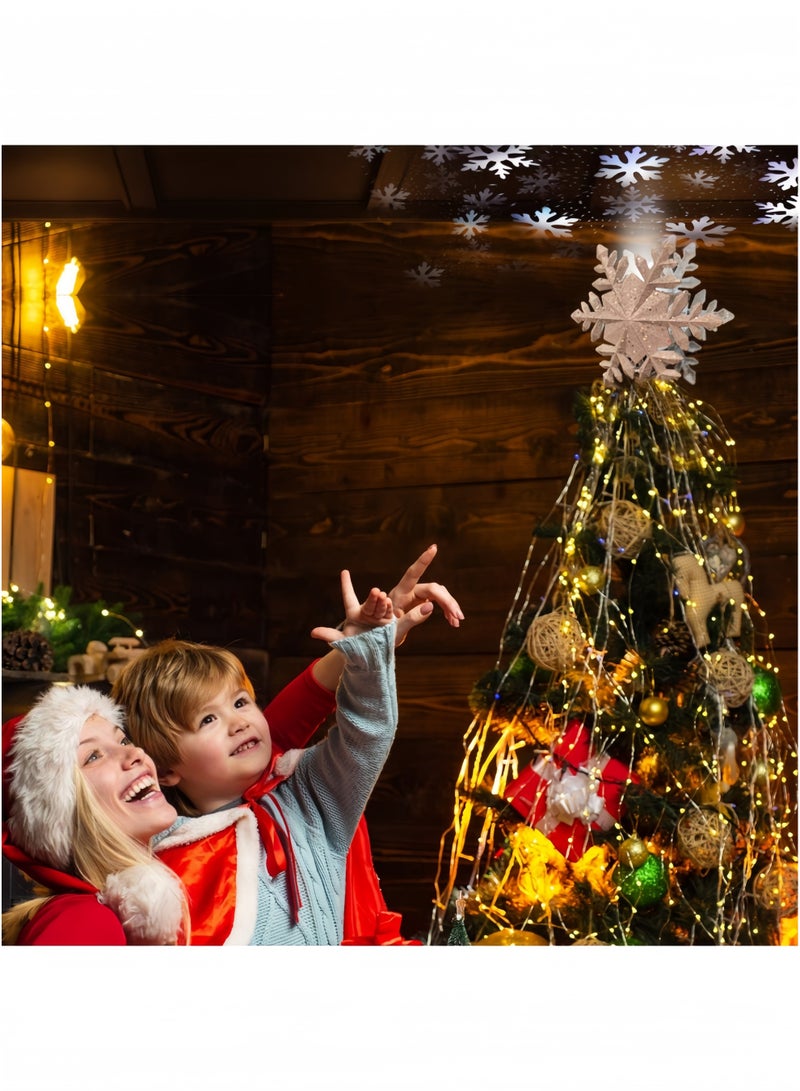 GGEROU Christmas Tree Topper Lighted Star Tree Toppers with LED Rotating Snowflake Projector Lights, 3D Hollow Silver Star Snow Tree Topper - Image 4