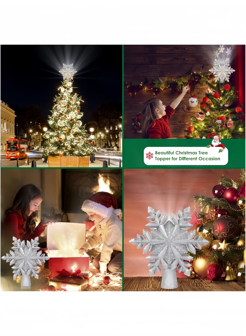 GGEROU Christmas Tree Topper Lighted Star Tree Toppers with LED Rotating Snowflake Projector Lights, 3D Hollow Silver Star Snow Tree Topper - Image 5