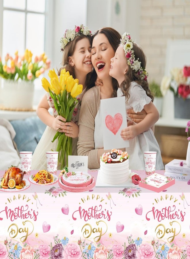 Litmitfu 81 Pcs Happy Mothers Day Decorations Set, Includes Happy Mothers Day Dinner Paper Plates, Love You Mon Dessert Plates Napkins, Pink Tablecloth and Cups for Mother Days Party Supplies, Serves 20 - Image 2