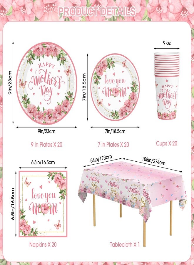 Litmitfu 81 Pcs Happy Mothers Day Decorations Set, Includes Happy Mothers Day Dinner Paper Plates, Love You Mon Dessert Plates Napkins, Pink Tablecloth and Cups for Mother Days Party Supplies, Serves 20 - Image 3