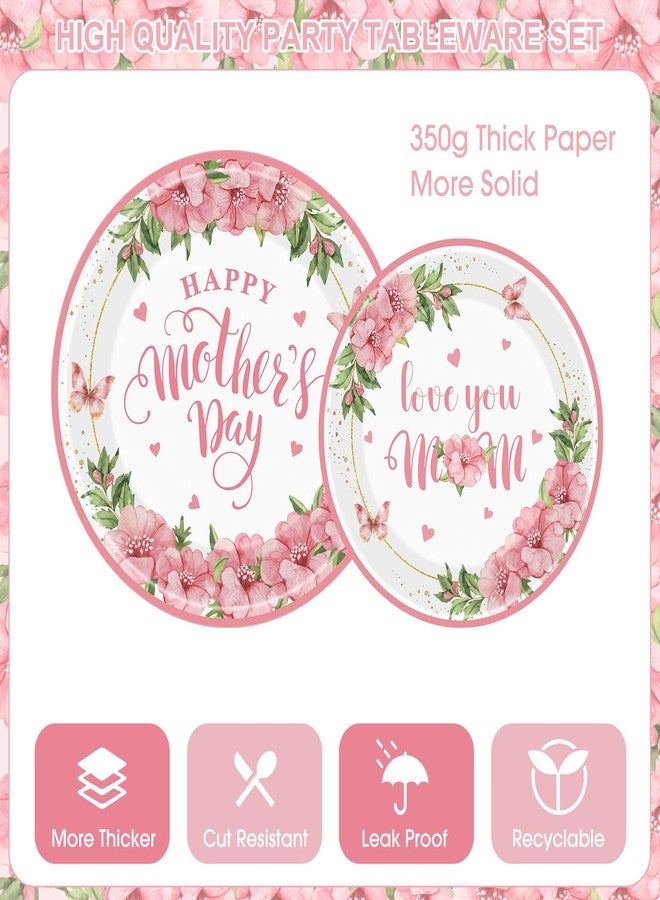 Litmitfu 81 Pcs Happy Mothers Day Decorations Set, Includes Happy Mothers Day Dinner Paper Plates, Love You Mon Dessert Plates Napkins, Pink Tablecloth and Cups for Mother Days Party Supplies, Serves 20 - Image 5