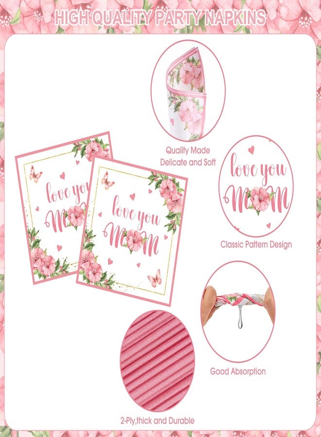 Litmitfu 81 Pcs Happy Mothers Day Decorations Set, Includes Happy Mothers Day Dinner Paper Plates, Love You Mon Dessert Plates Napkins, Pink Tablecloth and Cups for Mother Days Party Supplies, Serves 20 - Image 4