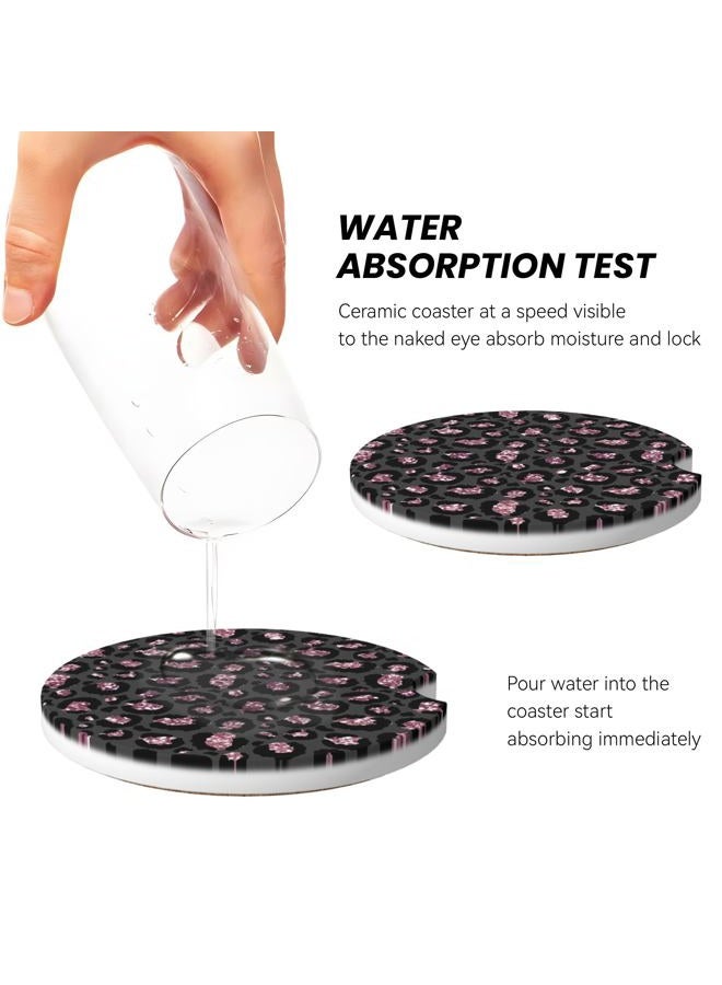 CTVSLFU Absorbent Car Coasters for Cup Holders, 2 Pack Universal Anti Slip Ceramic Cup Coaster for Women Men 2.56 Inch Car Interior Accessories - Black Pink Leopard 005 - Image 4