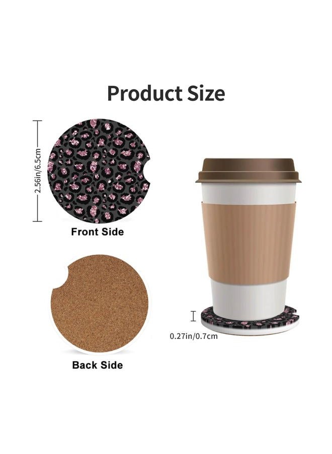 CTVSLFU Absorbent Car Coasters for Cup Holders, 2 Pack Universal Anti Slip Ceramic Cup Coaster for Women Men 2.56 Inch Car Interior Accessories - Black Pink Leopard 005 - Image 3