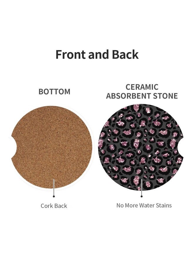 CTVSLFU Absorbent Car Coasters for Cup Holders, 2 Pack Universal Anti Slip Ceramic Cup Coaster for Women Men 2.56 Inch Car Interior Accessories - Black Pink Leopard 005 - Image 2