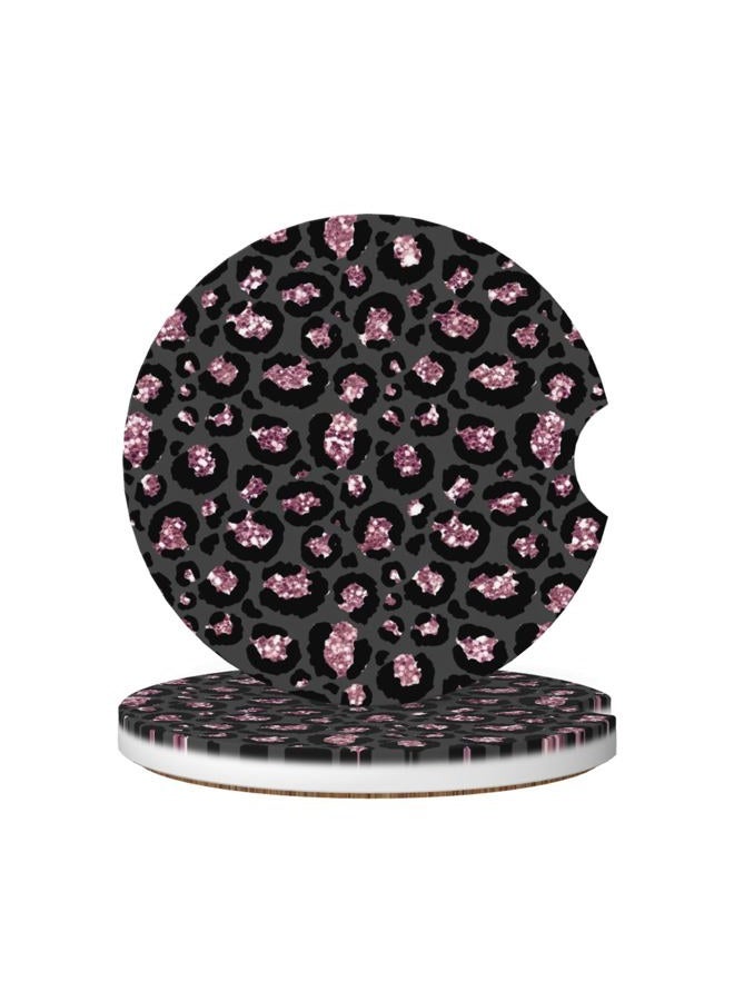 CTVSLFU Absorbent Car Coasters for Cup Holders, 2 Pack Universal Anti Slip Ceramic Cup Coaster for Women Men 2.56 Inch Car Interior Accessories - Black Pink Leopard 005 - Image 1