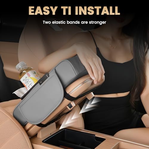 LEIWOOR 4-in-1Car Center Console Organizer with Height-Adjustable Armrest Pad - Leather Storage Box, Pillow Cushion & Protective Cover, Universal Interior Accessories(Grey, Large) - Image 5