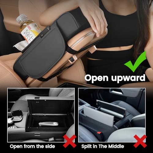 LEIWOOR 4-in-1Car Center Console Organizer with Height-Adjustable Armrest Pad - Leather Storage Box, Pillow Cushion & Protective Cover, Universal Interior Accessories(Grey, Large) - Image 3
