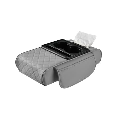 LEIWOOR 4-in-1Car Center Console Organizer with Height-Adjustable Armrest Pad - Leather Storage Box, Pillow Cushion & Protective Cover, Universal Interior Accessories(Grey, Large) - Image 1