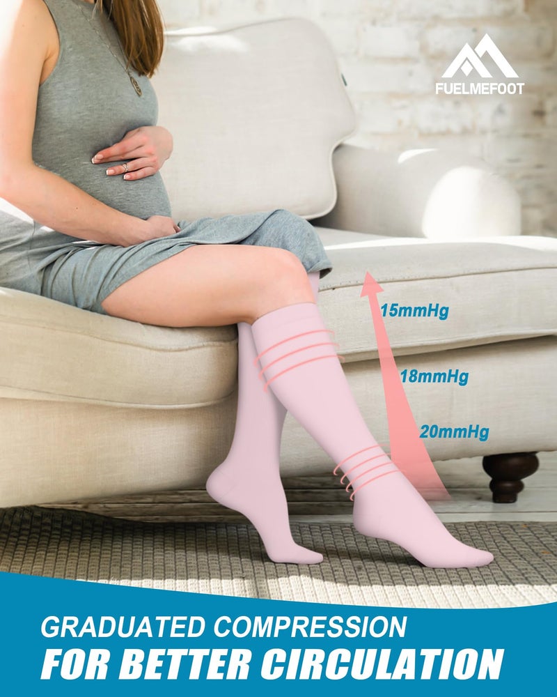 FuelMeFoot 6 Pairs Compression Socks for Women & Men 15-20mmHg Graduated Support Knee High Socks for Nurses, Travel, Athletic - Image 4