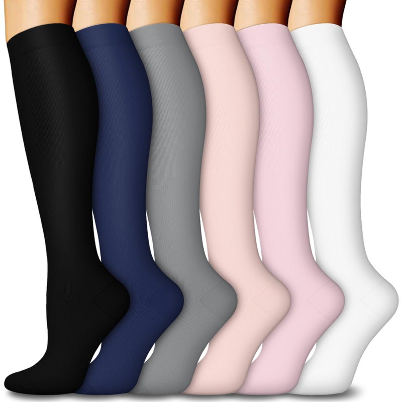 FuelMeFoot 6 Pairs Compression Socks for Women & Men 15-20mmHg Graduated Support Knee High Socks for Nurses, Travel, Athletic - Image 1