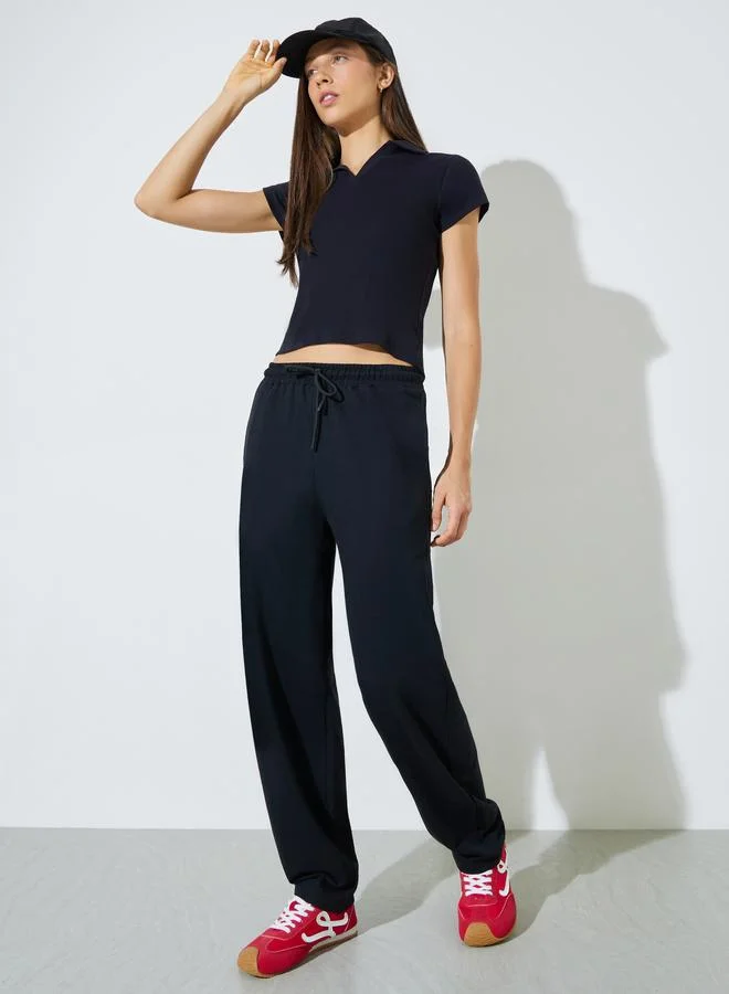ستايلي Black Barrel Fit Cotton Blend Joggers