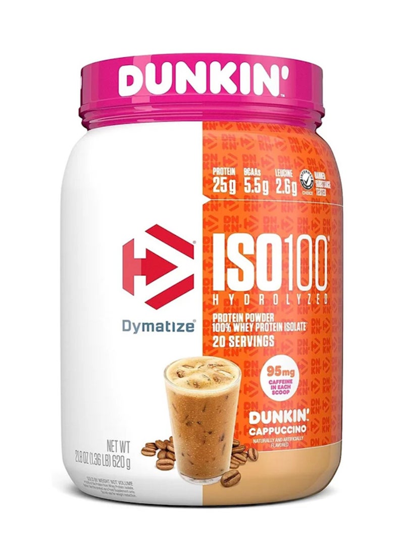 Dymatize Iso100 Whey Protein Isolate 20 Servings Dunkin Cappuccino - Image 1