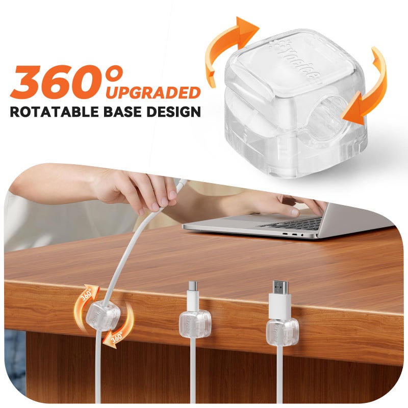 Yocice 6Pack Rotatable Cord Organizer,Spring Cable Clips Desk Cable Management Cord Holder Adhesive Phone Charger Cord Clips for Home Office Car Wall Nightstand Accessories, Clear - Image 2