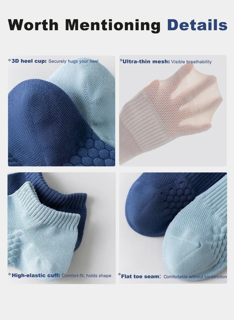 Men's Ankle Socks 5-Pack - Summer Mesh Breathable Socks with 7A Antibacterial Technology, Moisture Wicking, Anti-Slip Massage Sole - Image 3