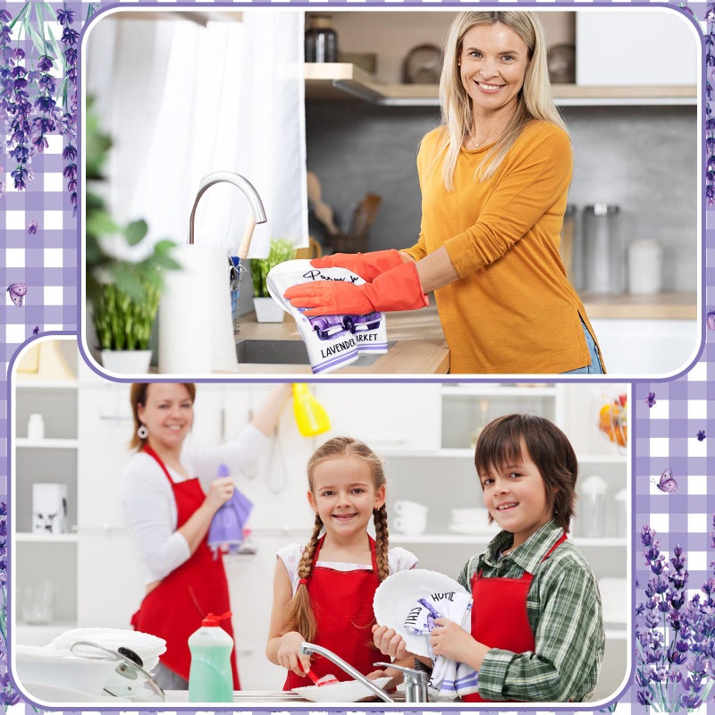 VitalCozy 6 Pcs Lavender Summer Kitchen Towel Set Funny Housewife Farmhouse Rustic Bath Hand Towel for Holiday Bathroom Gift, 24 x 16 Inches(Purple,Lavender) - Image 2