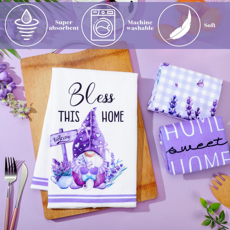 VitalCozy 6 Pcs Lavender Summer Kitchen Towel Set Funny Housewife Farmhouse Rustic Bath Hand Towel for Holiday Bathroom Gift, 24 x 16 Inches(Purple,Lavender) - Image 5