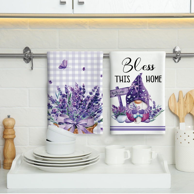 VitalCozy 6 Pcs Lavender Summer Kitchen Towel Set Funny Housewife Farmhouse Rustic Bath Hand Towel for Holiday Bathroom Gift, 24 x 16 Inches(Purple,Lavender) - Image 4